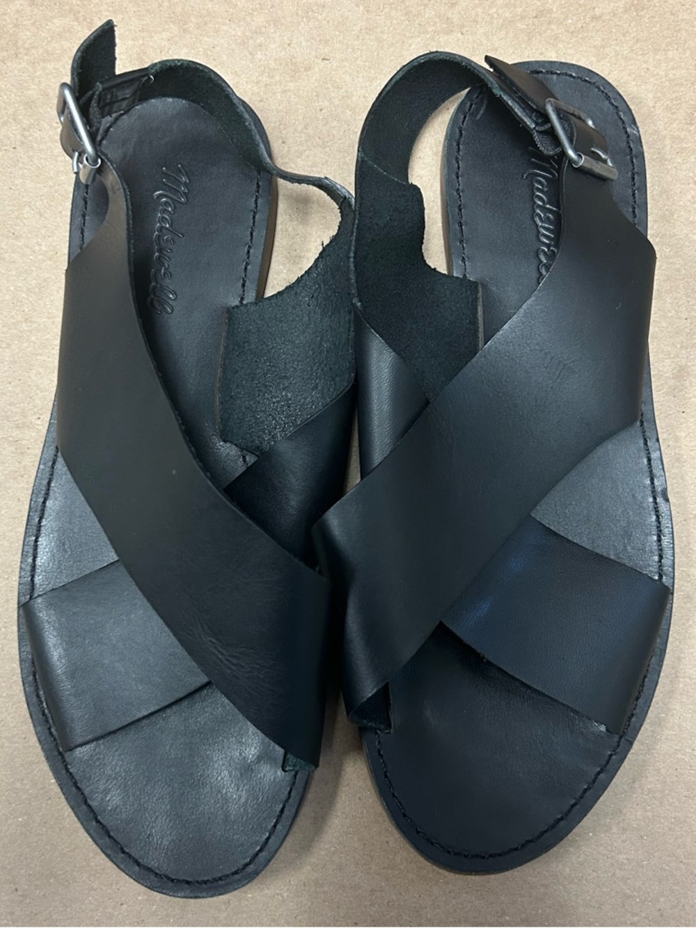 Madewell Black Leather Crisscross Slingback Flat Sandals EUC